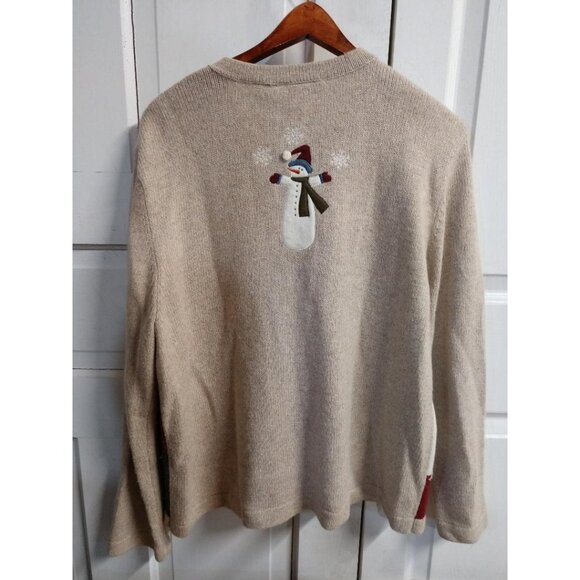 Croft & Barrow Womens L Beige Christmas Patchwork Cardigan W/Snowman Embroidery - Picture 2 of 6